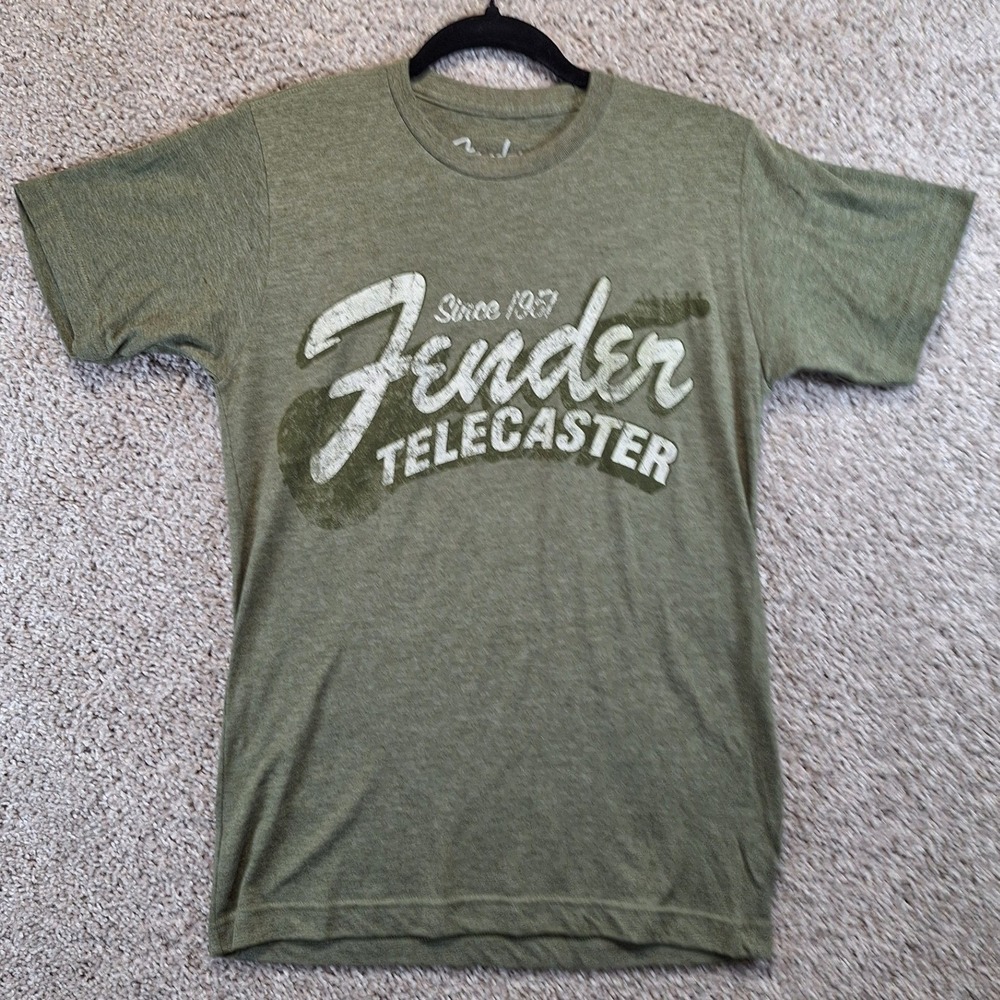 Fender T Shirt Small Green Telecaster Graphic Rock Music Guitar Band Tee Vintage